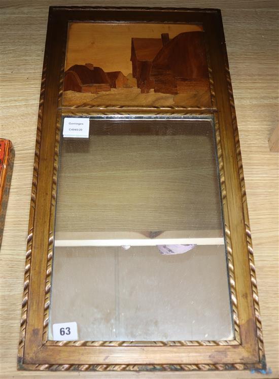 A Rowley Gallery marquetry framed mirror overall length 63cm